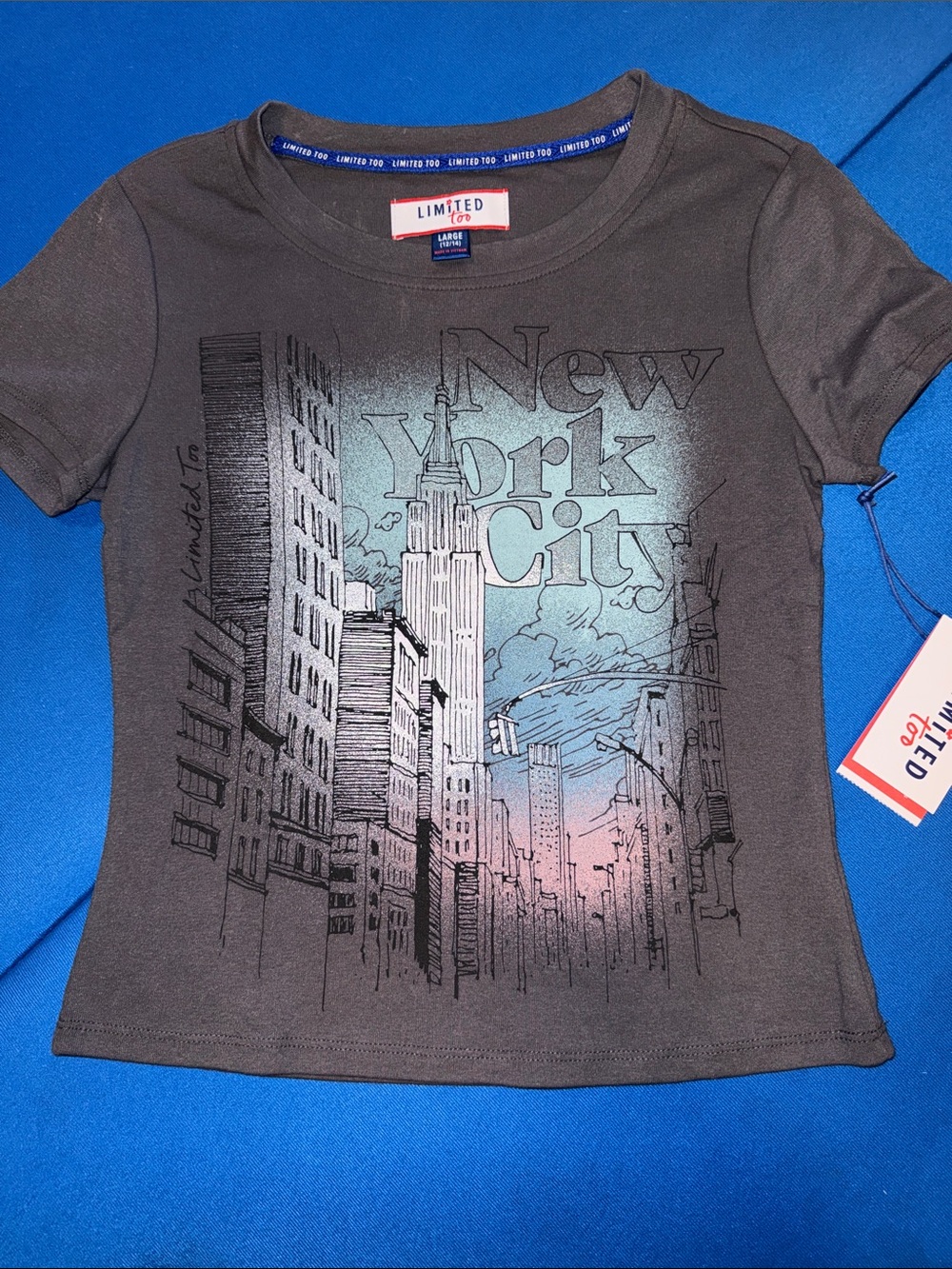 Limited Too Gray Tee with Blue Skyline Accent